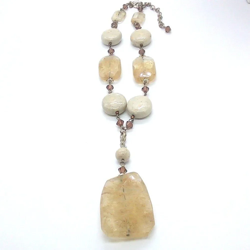 PREMIER DESIGNS Necklace SAND DUNE Pendant Neutral Quartz Stone Removable Pendan